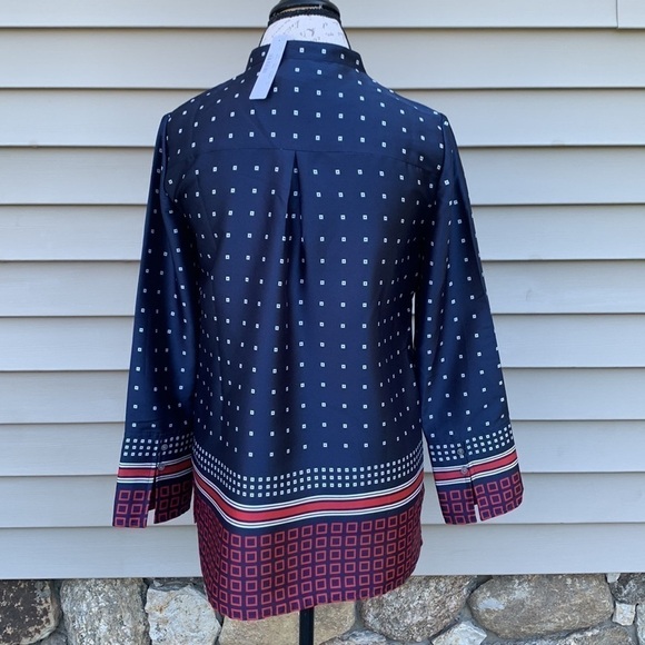 J Crew Drapey In Ratti Blue Red Geometric Print Long Sleeve High Low Tunic - Picture 9 of 16